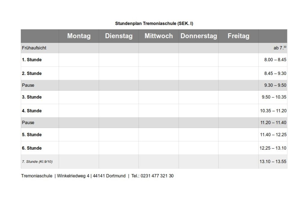 Stundenplan Sek. 1